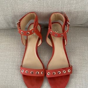 VINCE CAMUTO burnt orange suede grommet studded ankle strap sandals